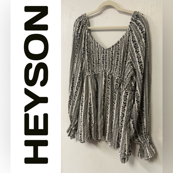 HEYSON New with Tags Black and White Striped Smocked Women's Top -2X- - Picture 1 of 6